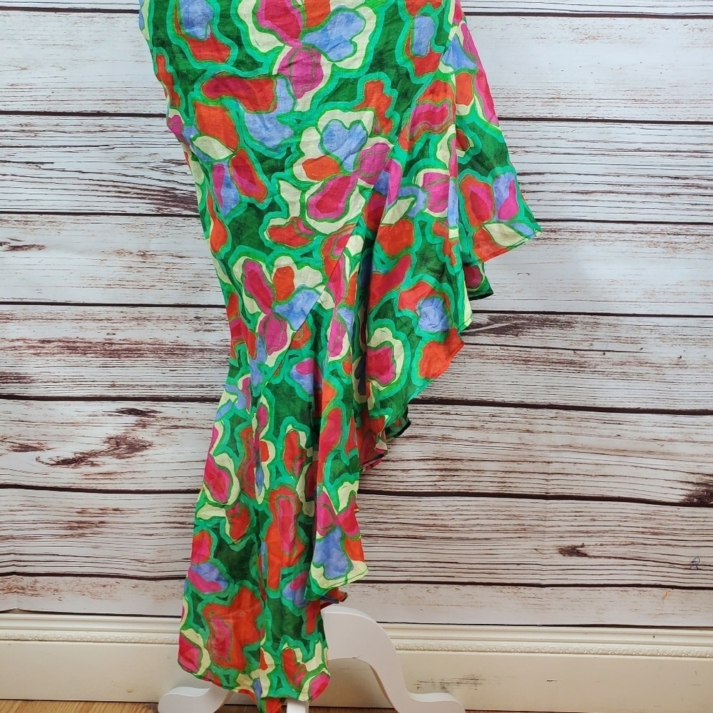 Amanda Uprichard Womens Medium Shaena Tish Style Green Floral Halter Dress  #217 - Picture 5 of 10